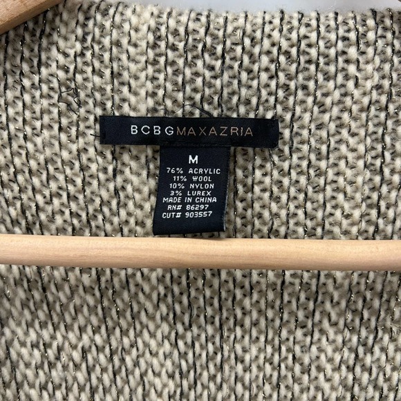 BCBGMaxazria Womens Draped Cardigan Medium Beige Wool Hi/Low Open Shawl - Picture 8 of 9